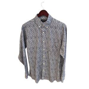 Roundtree & Yorke Mens Paisley Button-Up Shirt M 100% Cotton Blue/White